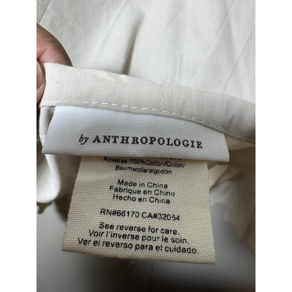 Anthropologie Rivulets Euro Sham Beige Eyelet Ruffle Cotton Linen 26x26